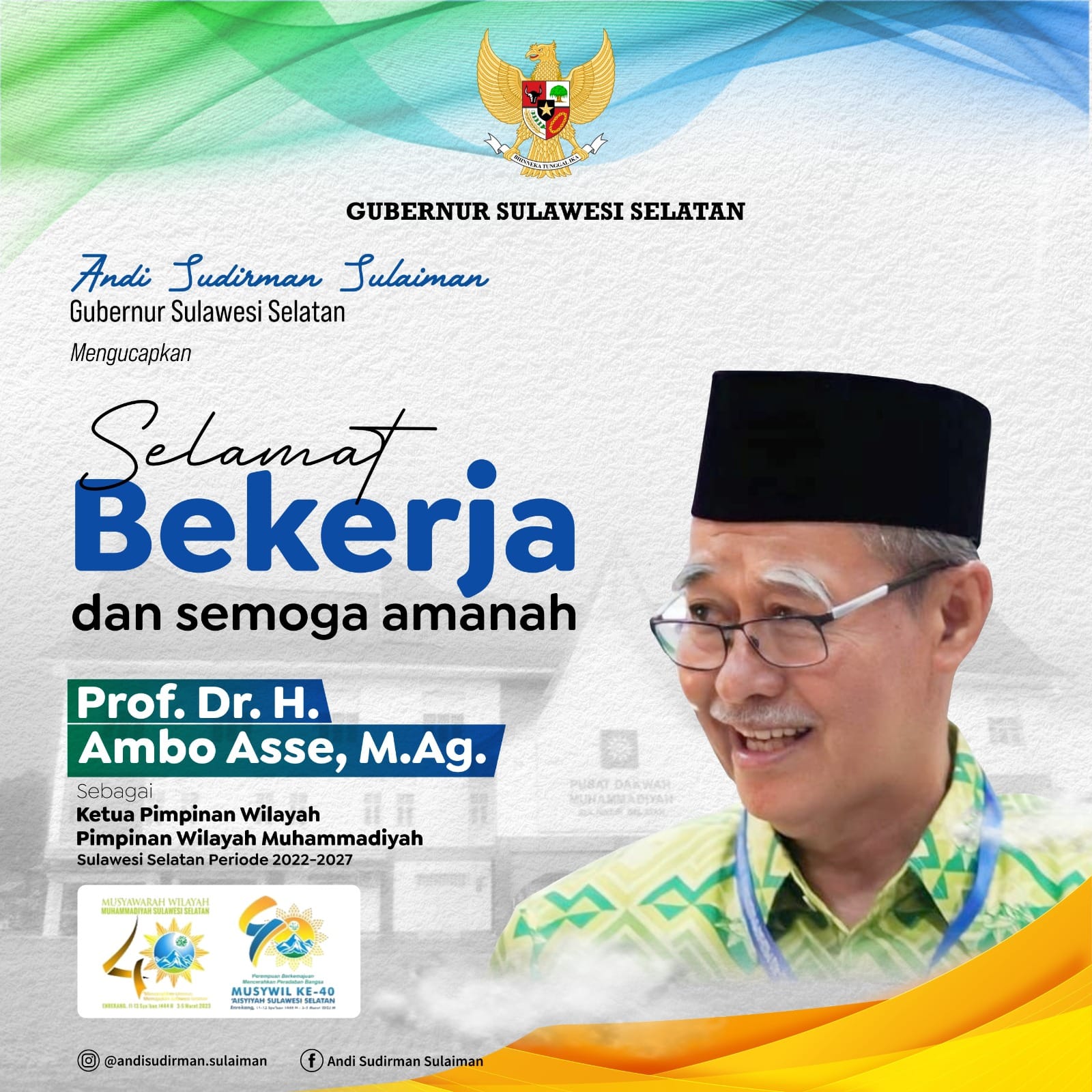 Gubernur Ucapkan Selamat Kepada Prof Ambo Asse yang Terpilih Kembali Menjadi Ketua PW Muhammadiyah Sulsel